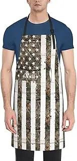 [CADREWY] Interstellar American flag Camouflage Print Adjustable Apron 28 x 33in Kitchen Apron with Pockets Versatile Unisex Chef Aprons, Black