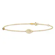 14K Solid Yellow Gold Leaf Flowers Glass Hamsa Bead Anklet Bracelet