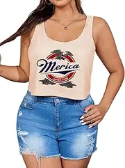[SODSHY] Women's Plus Size Tops USA Shirt Memorial Day Red White and Blue Patriotic Shirts American Flag Graphic Tank Tops, S3-apricot-4, 4X-Large
