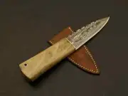 Custom Handmade Damascus Steel Sgian Dubh Scottish Dirk Knife + Leather Sheath.