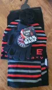 STAR WARS KIDS 3 PIECE GLOVE TOBOGGAN SCARF SET CHILDRENS CLOTHING WINTER CLOTHE