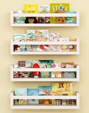 Set of 4 Wall-Mounted Kid'S Bookshelf - White Floating Nursery Book Shelves - Du