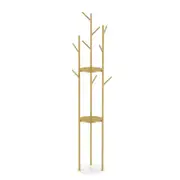 Fin Heavy Duty Hall Tree Marble Base Golden Satin Steel Hat Coat Bag Hanger Shelves
