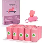 WDFAACK Biodegradable Pink Dog Poo Bags Lavender scent with Dispenser - 300 Large Poop Bags, Extra Thicken Strong Corn Starch Blended Compostable Leak Proof Poop Waste Bag for Dogs