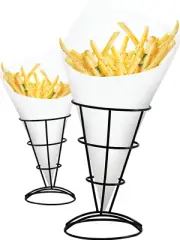 2-Piece Wire French Fry Stand Cone Basket Holder for Fries Fish and Chips