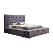 King Size Bedframe Velvet Upholstery Dark Grey Colour Tufted Headboard Deep Quilting