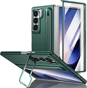 Phone FILP Case Camera Stand Compatible with Samsung Galaxy Z Fold 6 Case with Built-in New Compact S Pen Slot, Case with Screen Protector Folding Series Protective Cover W/Regular Stylus Protective