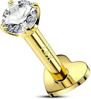[OUFER Body Piercing] Push in Labret Piercing Stud Earring 14K Gold Helix Piercing Jewellery 16G Tragus Earring Heart Threadless Cartilage Earrings
