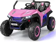 HONEY JOY 2-Seater Ride on Car, 12V Electric UTV w/Remote Control, 4 Wheel Spring Suspension, High/Low Speed, Storage, Music, USB Port, FM & Ambience Lights, Electric Car for Kids, Pink