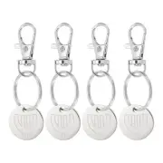 4Pcs Shopping Trolley Token Key Ring, Round Label Keychains, Silver Tone