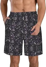 [OAROK] Purple Black Goth Spooky Men's Casual Beach Shorts Quick Drying Shorts Men's Stretch Swim Trunks Daily Wear Style, White, Large