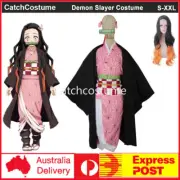 Womens Demon Slayer Kimetsu no Yaiba Kamado Nezuko Cosplay Costume Kimono Wig