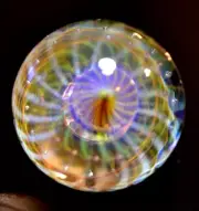 RYAN WHITMORE GLASS MARBLE/1.683"-BUTTERSCOTCH TRIPLE-TANGERINE,MAGENTA +
