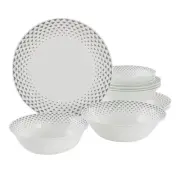 Ultra by Gibson Cane Peak 12 Piece Opal Glass Dinnerware Set in White With Grey