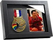 Odjaraye Medals Shadow Box Display Case,Single 6" x 8" Medal Photo Display Frame, Perfect Sports Medal Frame for Runners, Marathon, Race Winner,Basketball, Football, Gymnastics, Black