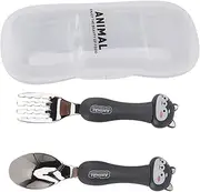 Cartoon Fork and Spoon Set, Stainless Steel Feeding Utensils for Kids, Ergonomic Design, Portable Tableware with Case for Toddlers (Dog)