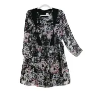 Topshop Black Floral Peasant Dress Womens Size 10 Cottage Core Blouson Lined