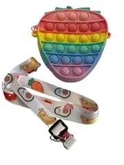 STRAWBERRY Pop It Fidget Toy Purse With Fruit Decor Strap Sherbet Rainbow Colors