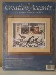 VTG CREATIVE ACCENTS A COUNTED CROSS STITCH KIT #7881 (KITTENS WATCHING BIRDS)