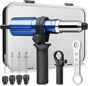 AUTOUTLET Cordless Rivet Gun Adapter with Key (for Nozzle Storage) with Handle 1 Transparent PVC Case 80 Pieces Rivets (20 per size) 2.4/3.2/4.0/4.8 mm