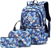 [Miekeits] Geometric Print Girls Boys Backpacks for Kids Primary School Bags