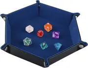 Double Sided Dice Tray, Folding Hexagon PU Leather and Velvet Dice Holder for Du