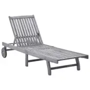 Wooden Sun Lounger Outdoor Patio Deck Sunbed Adjustable Backrest Acacia Wood