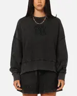[PRO STANDARD] Pro Standard Women's New York Yankees Washed Crystaline Crewneck Washed Black - Size S S Washed Black