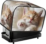Kitten Sleeps Toaster Cover 2 Slice Bread Machine Covers Waterproof Universal Size Kitchen Small Appliance Cover with Hang Loop, Dust and Fingerprint Protection