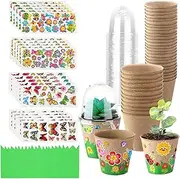 Flower Pot Craft | 30X Small Flower Pots with Domes,Fun Handmade Garden Paper Craft Kit with 20 Sheets Stickers for School Art Project