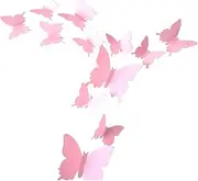 CuteProduct 12Pcs 3d Butterfly Removable Wall Decals Diy Home Decorations Art Decor Wall Stickers Murals for Babys Kids Bedroom Living Room Classroom Office(Color Pink)