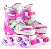 Rainbow Unicorn Kids Roller Skates 4 Size Adjustable Light up Quad