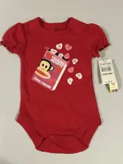 Small Paul Frank Julius Monkey Red Valentine’s Day Heart Bodysuit Baby Girl 3-6M