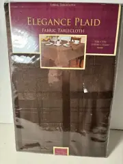 NEW ELEGANCE PLAID BROWN TABLECLOTH 52 x 52 SQUARE HOLIDAY- NIP