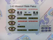 Missouri State Police 1:43 Water Slide Decals Works on any color car
