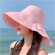 [TOMYEUS] Sun Hats Summer Sun Hat with Neck Protector and Shade Outdoor Travel Large Brim Women's Bucket Hat Beach Cap (Color : Pink)