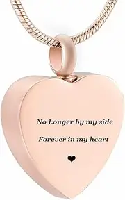 KETIME Stainless Steel Heart Cremation Urn Necklace Memorial Keepsake Jewelry - No Longer by My Side. But Forever in My Heart