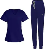 [Tadill] Nursing Scrubs Uniform Drawstring Pant Jogger Suit Work Clothing for Pet, navy blue, M
