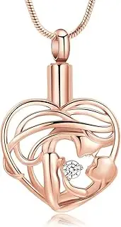 BIAIHQIE Urn Necklace for Ashes Heart Cremation Jewelry Stainless Steel Mother Child Memorial Keepsake Ashes Pendant for Men Women-Rose