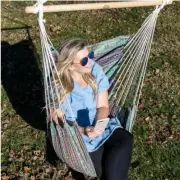 Swing One Person Hammock Chair Cotton Polyester Blend Blue Culture Collab Pttrn