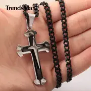 Mens Stainless Steel Cross Pendant Necklace 5MM 18"-30" Silver/Black Cuban Chain