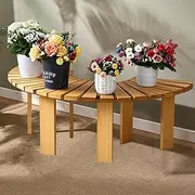 Rustic Wooden Curved Bench, Semi-Circular Round Backless Porch Benches for Outdoor Garden Tree Bench Wrap Around Slatted Seating Chair, Weatherproof, Indoor Accent(Round)