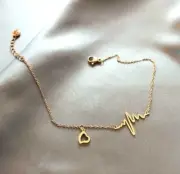 Titanium Womens Love Heart Beat Gold Charm Foot Ankle Bracelet Anklet