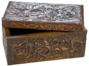 Box Oak Leaf Motif Lidded Intricately Carved Hand-Cast Resin OK Casting Mountain