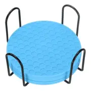 6 Pcs Silicone Coasters with Holder, 4 Inch Round Coaster for Drink, Blue