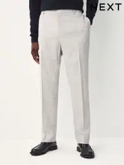 Grey Linen Blend Check Tailored Suit Trousers (AA6544) | $107