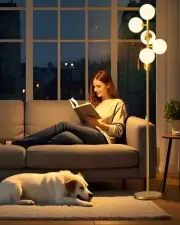 Dimmable Globe Floor Lamp Mid Century Modern Floor Lamp with 5Pcs 3000K G9 Bu...