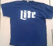 Miller Lite Beer BLUE T Shirt Vintage Lettering Style Bar Collector Man Cave XL