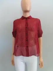 NWT Christian Dior Red/Black Sheer Leopard Short Slv Blouse F 40/US 8 $1,550