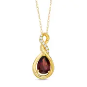Pear-Shaped Garnet and Natural Diamond Accent Cascading Teardrop Pendant in 10K Yellow Gold